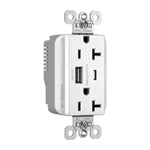 PASS AND SEYMOUR PTTR20ACUSBW USB Charger Receptacle, 20A, White | CH4GTY