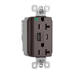 PASS AND SEYMOUR PTTR20HACUSB USB Charger Receptacle, Hospital Grade, 20A, Brown | CH4HAE