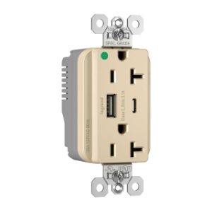 PASS AND SEYMOUR PTTR20HACUSBI USB Charger Receptacle, Hospital Grade, 20A, Ivory | CH4HAG