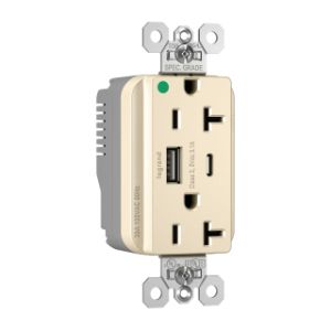 PASS AND SEYMOUR PTTR20HACUSBLA USB Charger Receptacle, Hospital Grade, 20A, Light Almond | CH4HAH