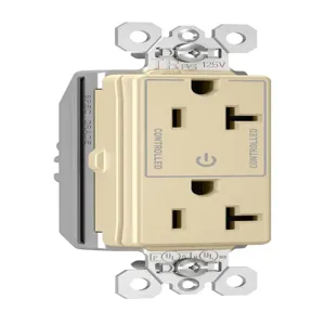 PASS AND SEYMOUR PTTR26362SCCTI Duplex Receptacle, Spec Grade, Plug Load Controllable, 20A, 125V, Ivory | CH4HLH