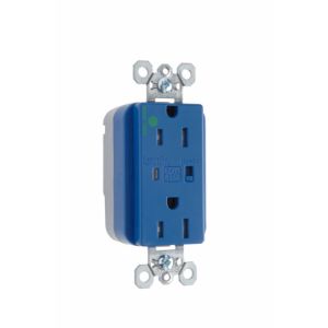 PASS AND SEYMOUR PTTR8200BLSP Tamper Resistant Duplex Receptacle, Hospital Grade, Surge Protective, Blue | CH4HBB