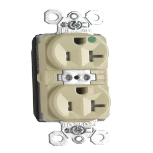 PASS AND SEYMOUR PTTR8300-I Duplex Receptacle, Hospital Grade, Tamper Resistant, 20A, 125V, Ivory | CH4HLX