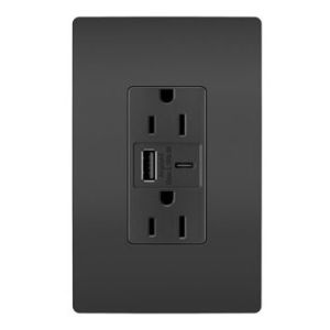 PASS AND SEYMOUR R26USBAC6BK USB Charger Receptacle, Tamper Resistant, Ultra Fast, A/C Outlet, 15A | CH4HYY