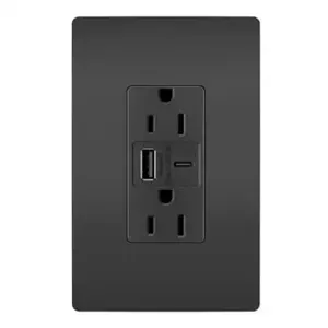 PASS AND SEYMOUR R26USBAC6BK USB Charger Receptacle, Tamper Resistant, Ultra Fast, A/C Outlet, 15A | CH4HYY