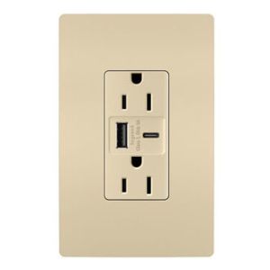 PASS AND SEYMOUR R26USBAC6I USB Charger Receptacle, Tamper Resistant, Ultra Fast, A/C Outlet, 15A | CH4HYW