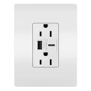 PASS AND SEYMOUR R26USBACW USB Charger Receptacle, Tamper Resistant, A/C Outlet | CH4HUU