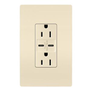 PASS AND SEYMOUR R26USBCC6LA USB Charger Receptacle, Tamper Resistant, Ultra Fast, C/C Outlet, 15A | CH4HYN