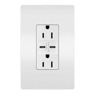 PASS AND SEYMOUR R26USBCC6W USB Charger Receptacle, Tamper Resistant, Ultra Fast, C/C Outlet, 15A | CH4HYL