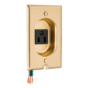 PASS AND SEYMOUR S3733 Clock Hanger Receptacles, Recessed with Brass Wall Plate, 15A, 125V | CH4BMT