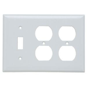 PASS AND SEYMOUR SP182-W Combination Opening Wall Plate, 1 Toggle Switch And 2 Duplex Receptacle, 3 Gang | CH4BVZ