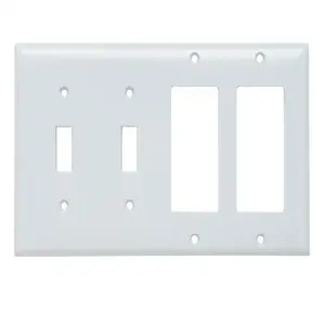 PASS AND SEYMOUR SP2262-W Combination Opening Wall Plate, 2 Toggle Switch And 2 Decorator, 4 Gang | CH4BXG