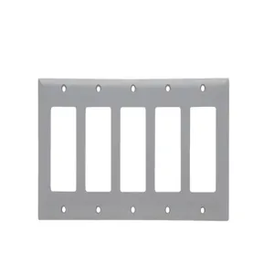 PASS AND SEYMOUR SP265-GRY Decorator Opening Wall Plate, 5 Gang, Gray | CH4CJJ