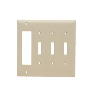 PASS AND SEYMOUR SP326-I Combination Opening Wall Plate, 3 Toggle Switch And 1 Decorator, 4 Gang | CH4BXN