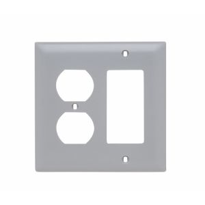 PASS AND SEYMOUR SP826-GRY Combination Opening Wall Plate, 1 Duplex Receptacle And 1 Decorator, 2 Gang | CH4BQA