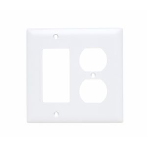 PASS AND SEYMOUR TP826-W Combination Opening Wall Plate, 1 Duplex Receptacle And 1 Decorator, 2 Gang | CH4BQM