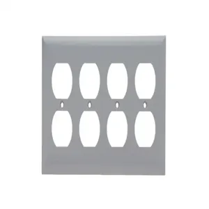 PASS AND SEYMOUR SP84-GRY Wall Plate, Duplex Receptacle Opening, 4 Gang, Gray | CH4CUJ