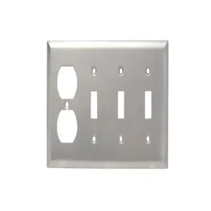 PASS AND SEYMOUR SS38 Combination Opening Wall Plate, 3 Toggle Switch And 1 Duplex Receptacle, 4 Gang | CH4BXR