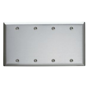 PASS AND SEYMOUR SS43 Blank Wall Plate, Box Mounted, 4 Gang, 302/304 Stainless Steel | CH4BFH