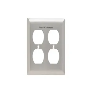 PASS AND SEYMOUR SS82-IG Pad Printed Wall Plate, 2 Gang Receptacle, Isolated Ground, Stainless Steel | CH4GLG