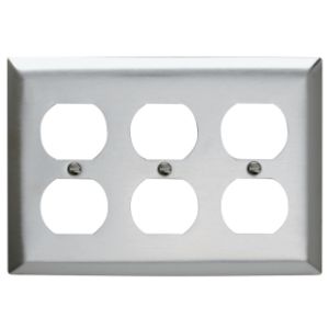 PASS AND SEYMOUR SS83 Wall Plate, Duplex Receptacle Opening, 3 Gang, 302/304 Stainless Steel | CH4CWB
