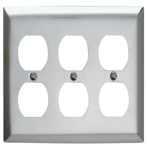 PASS AND SEYMOUR SS83 Wall Plate, Duplex Receptacle Opening, 3 Gang, 302/304 Stainless Steel | CH4CWB