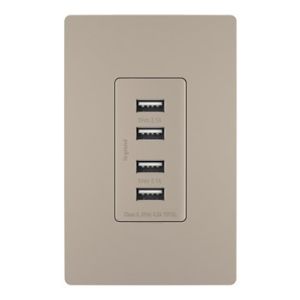 PASS AND SEYMOUR TM8USB4NICC6 Quad USB Charger, 1.69 Inch Width, Nickel | CH4JCP