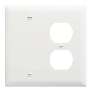 PASS AND SEYMOUR TP138-W Combination Opening Wall Plate, 1 Blank And 1 Duplex Receptacle, 2 Gang | CH4BPK