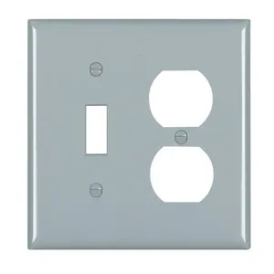 PASS AND SEYMOUR TP18-GRY Combination Opening Wall Plate, 1 Toggle Switch And 1 Duplex Receptacle, 2 Gang | CH4BUR