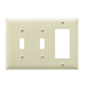 PASS AND SEYMOUR TP226-GRY Kombinations-Wandplatte mit Öffnung, 2 Kippschalter und 1 Dekorator, 3-fach | CH4BWG