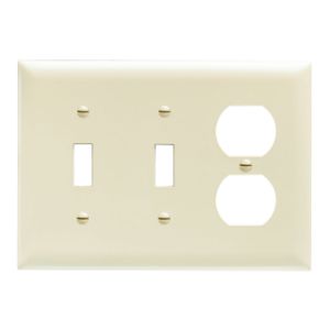 PASS AND SEYMOUR TP28-LA Combination Opening Wall Plate, 2 Toggle Switch And 1 Duplex Receptacle, 3 Gang | CH4BWY