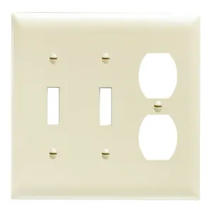 PASS AND SEYMOUR TP28 Combination Opening Wall Plate, 2 Toggle Switch And 1 Duplex Receptacle, 3 Gang | CH4BWT