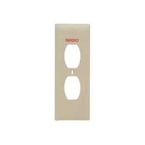 PASS AND SEYMOUR TP8-EI Pad Printed Wall Plate, One Gang Duplex Receptacle, Emergency, Ivory | CH4GKU