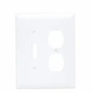 PASS AND SEYMOUR TPJ18-W Combination Opening Wall Plate, 1 Toggle Switch And 1 Duplex Receptacle, 2 Gang | CH4BVG