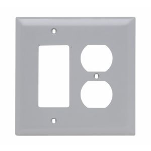 PASS AND SEYMOUR TPJ826-GRY Kombinations-Wandplatte mit Öffnung, 1 Duplex-Steckdose und 1 Dekorator, 2-fach | CH4BQB