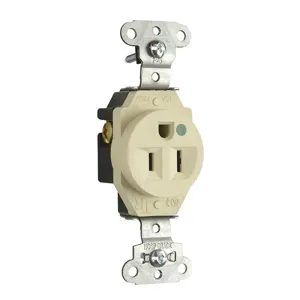 PASS AND SEYMOUR TR-8201I Single Receptacles Tamper Resistant, Hospital Grade, 15A, 125V, Ivory | CH4DXV