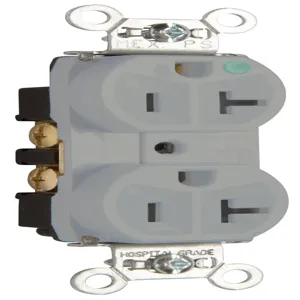 PASS AND SEYMOUR TR-8300HGRY Tamper Resistant Duplex Receptacle, Hospital Grade, 20A, 125V, Gray | CH4EAV