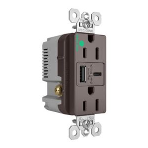PASS AND SEYMOUR TR15HUSBAC6 USB Charger Receptacle, Tamper Resistant, Fast Charging, 15A, 125V, Brown | CH3YTV