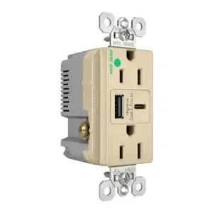 PASS AND SEYMOUR TR15HUSBAC6I USB Charger Receptacle, Tamper Resistant, Fast Charging, 15A, 125V, Ivory | CH3YTW