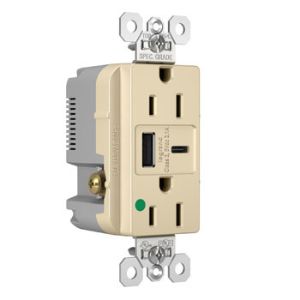 PASS AND SEYMOUR TR15HUSBACI USB Charger Receptacle, Tamper Resistant, 15A, 125V, Ivory | CH3YRV