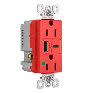 PASS AND SEYMOUR TR15HUSBACRED USB Charger Receptacle, Tamper Resistant, 15A, 125V, Red | CH3YTA