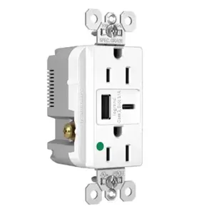 PASS AND SEYMOUR TR15HUSBACW USB Charger Receptacle, Tamper Resistant, 15A, 125V, White | CH3YRW