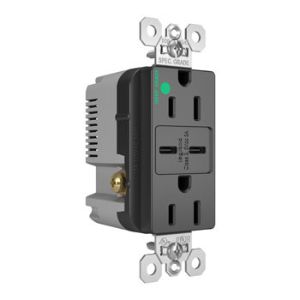 PASS AND SEYMOUR TR15HUSBCC6BK USB Charger Receptacle, Tamper Resistant, Fast Charging, 15A, 125V, Black | CH3YTP