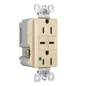 PASS AND SEYMOUR TR15HUSBCCI USB Charger Receptacle, Tamper Resistant, Dual USBC, 15A, 125V, Ivory | CH3YRQ