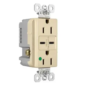 PASS AND SEYMOUR TR15HUSBCCI USB Charger Receptacle, Tamper Resistant, Dual USBC, 15A, 125V, Ivory | CH3YRQ