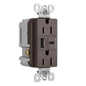 PASS AND SEYMOUR TR15USBAC USB Charger Receptacle, Tamper Resistant, 15A, 125V, Brown | CH3YTJ