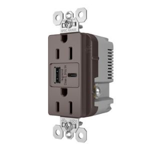 PASS AND SEYMOUR TR15USBAC6 USB Charger Receptacle, Tamper Resistant, Fast Charging, 15A, 125V, Brown | CH3YUK