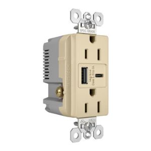 PASS AND SEYMOUR TR15USBAC6I USB Charger Receptacle, Tamper Resistant, Fast Charging, 15A, 125V, Ivory | CH3YUM