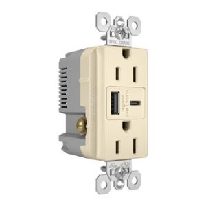 PASS AND SEYMOUR TR15USBAC6LA USB Charger Receptacle, Tamper Resistant, Fast Charging, 15A, 125V, Light Almond | CH3YUN