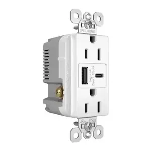 PASS AND SEYMOUR TR15USBAC6W USB Charger Receptacle, Tamper Resistant, Fast Charging, 15A, 125V, White | CH3YUP